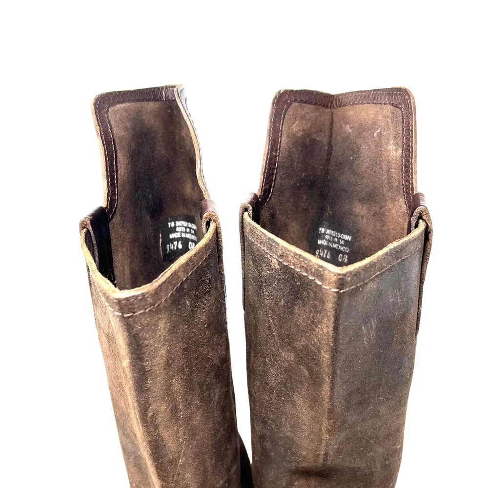 Frye Boots Size 7 B Womens Knee High Heel Brown Leather Riding Suede‎